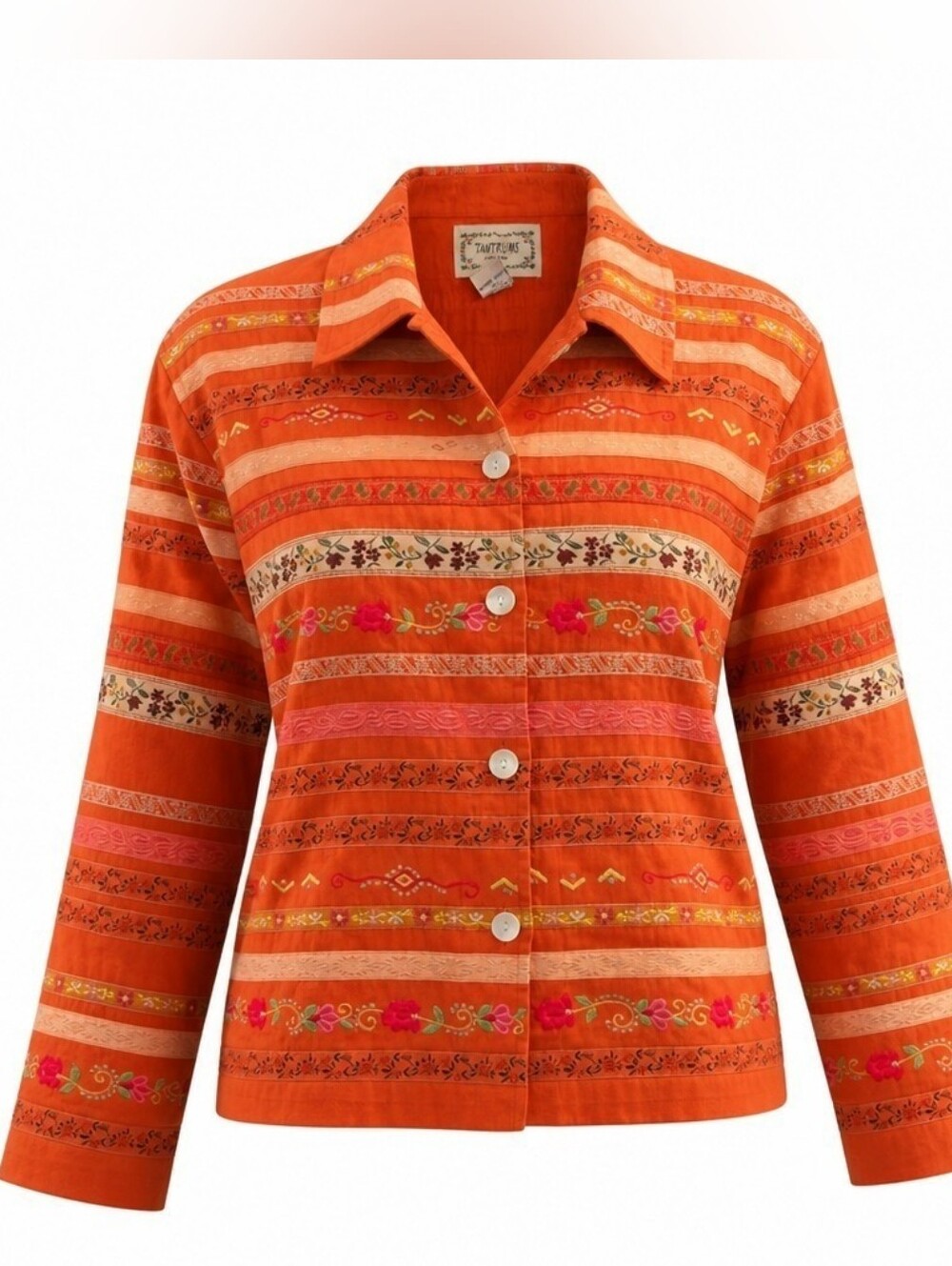 Tantrums Vintage Orange Embroidered Button-Front Blazer Jacket Size Medium